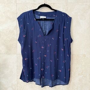 Universal Thread Small Navy Floral V Neck Blouse Cap Sleeve